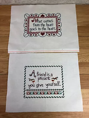 2 X Finished Cross Stitch Embroidery Pieces With Phrases  • £27.99