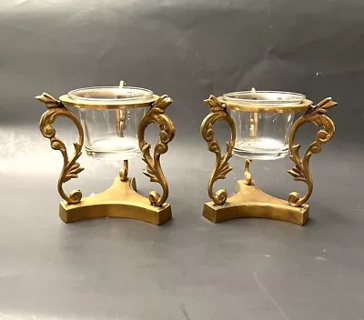 Pair Of 2 Beautiful Brass Votive Holder / Votive Stand With Glass • $39