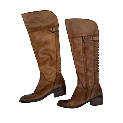 Vince Camuto Bollo Over The Calf Tall Riding Studded Brown Leather Boots 7B • $41