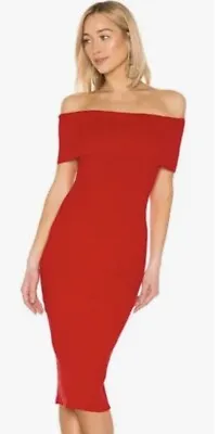 Majorelle Revolve Red Ribbed Off Shoulder Bodycon Knit Dress Size Medium $158 • $39.99