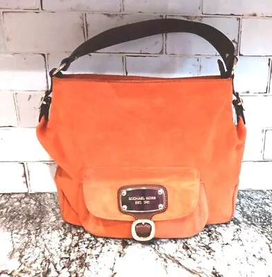 Auth. MICHAEL KORS ORANGE Hudson Downtown Suede Shoulder Tote Bag $398  E-1205 • $59