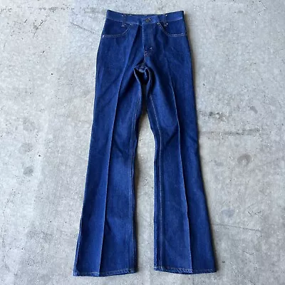 Vintage 70s Levi Flared Orange Tab Bell Bottom Denim Jeans 26  Dark One Wash • $149.95