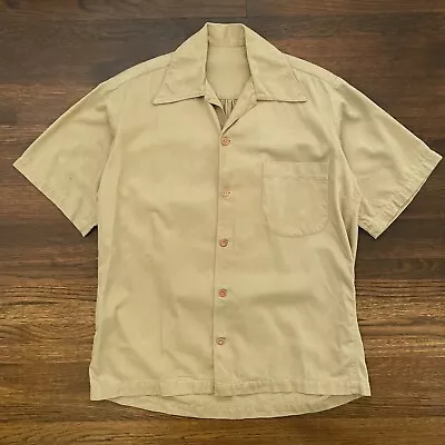 Vintage 1940s Short Sleeve Khaki Work Shirt Cotton Twill Sanforized Size Medium • $75