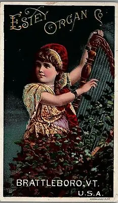 1880s ESTEY ORGAN CO BRATTLEBORO VT HARP PIANOS ORGANS TRADE CARD 25-213 • $16.52