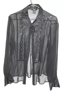 NWT S 16 Bob Mackey Wearable Art Silk Stunning Sheer Overshirt Satin Collar/Cuff • $25
