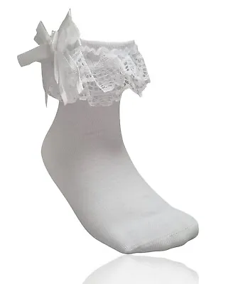 £5.75 • Buy Girls White Frilly Socks 2 Pairs 1-10 Years School Bridal Party Lace Ankle Baby