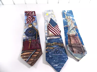 Van Heusen  Lot 3 Tie Americana Series 100% Silk USA Lady Libery Boats Trains • $18