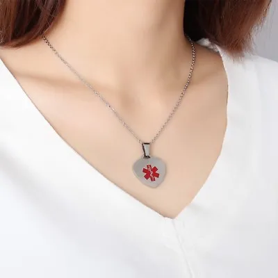 £4.79 • Buy Personalized DIY Engraving Medical Alert ID Heart Tag Women Men Necklace Pendant