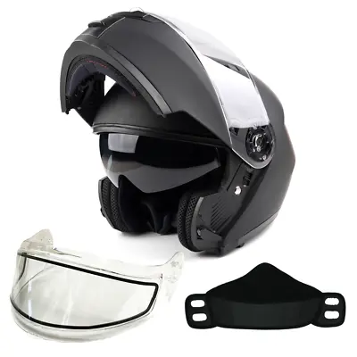 Matte Black Modular Snowmobile Helmet Dual Shield Adult Sledding Snow Machine • $120