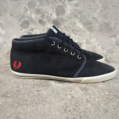 Fred Perry Byron Suede Shoes Mens UK 10 Navy Blue Chukka Boots Mid Top US 11 • £29.97
