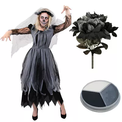 Ladies Ghost Bride Costume Halloween Fancy Dress Womens Zombie Corpse Outfit • £31.59