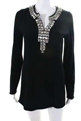Tory Burch Womens Merino Wool Knit Studded V-Neck Tunic Dress Black Size M • $60.99