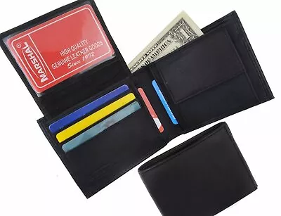 Mens Bifold Genuine Leather Wallet Secure Multi Pocket Zipper Coins Billfold • $10.99