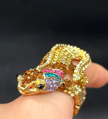 Large Chameleon Lizard Colorful Crystal Rhinestone Figural Stretch Ring • $19.44