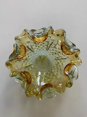 Murano Glass  -  Amber Coloured Ruffled Edged Bowl.  Stylish Piece. • £40