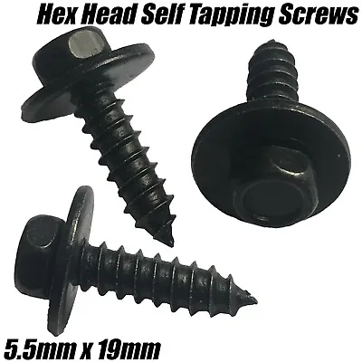 20x 5.5mm X 19mm Hex Head Self Tapping Screws With Washers Blacks Metal TCP39 • £5.99