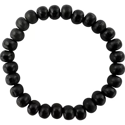 Black Beaded Wood Bracelet Wristband Mens Womens Wooden Beads Handmade Jewellery • £3.99