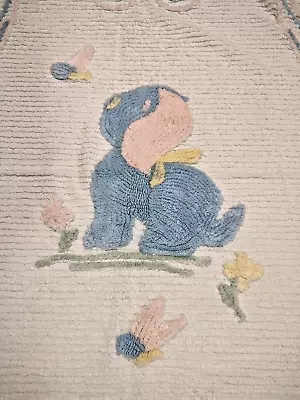 Vtg 50's Baby/Toddler Chenille Crib Bed Blanket Bedspread 63 X38  Blue Puppy Dog • $29.97