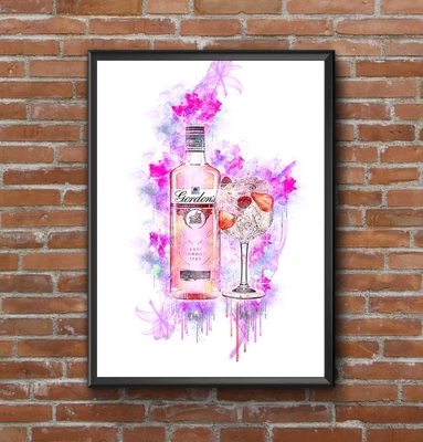 £4.99 • Buy Modern Watercolour Abstract Pink Gin Print , Colourful Wall Art A4