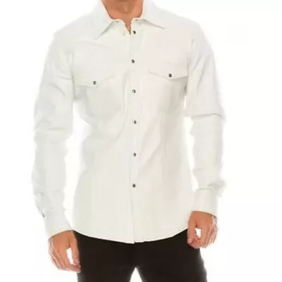 Mens White Leather Designer Shirt Lambskin Lambskin Leather Jacket Shirt  • $109.69