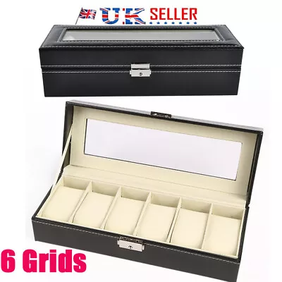 6 Grids Watch Display Box Case Organizer For Women Men Jewelry Storage Box UK • £8.79