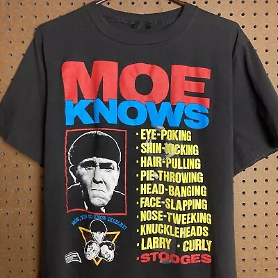 Vintage 90s Moe Knows The Three Stooges T-shirt Large Movie TV Single Stitch • $24.80