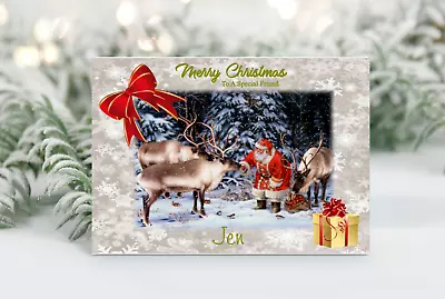 Personalised Christmas Card Santa And Hie Reindeer • £2.99
