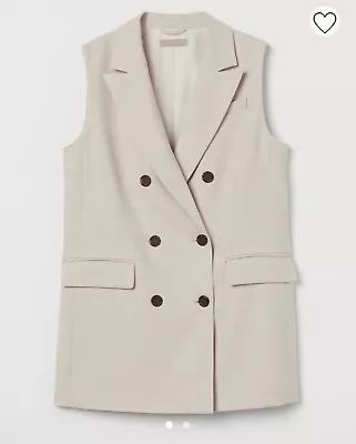 H&M Long Vest Womens Size Small Soft Lined Double Breasted Sleeveless Beige • $49.95