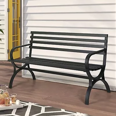 Outdoor Bench Metal Patio Chair Porch Garden Park Path Deck Seating Black • $109.99