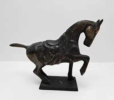 Vintage Cast Iron Miniature Chinese Tang Style War Horse Figurine 4  T X 5  L • £19.25