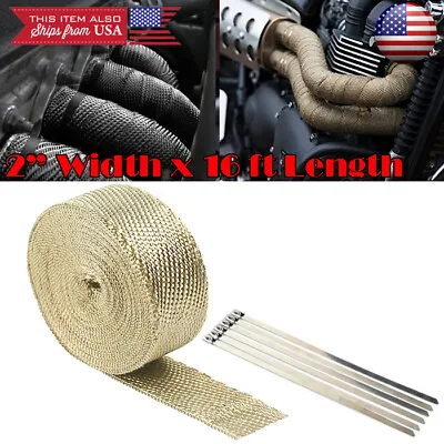 2  15 Ft Exhaust Header Downpipe Pipe Tan Heat Wrap W/ 6 Ties For Honda Acura • $15.66