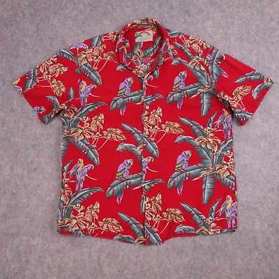 Paradise Found Button Up Shirt XL Magnum PI Red Parrots Floral Hawaiian Mens • $26.99