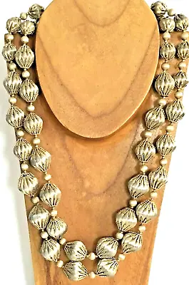 Vintage VENDOME Gold Tone Textured Graduated Bead Two Strand Heavy Necklace 21  • $98.91