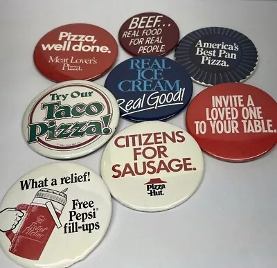 Vintage Pin Pinback Flair Button Collection Lot Of 8 Pizza Hut Ice Cream Beef • $7