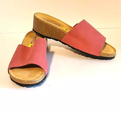 A. Giannetti Women's Sandals Slides Cork Wedge Pink Nubuck Leather Sz 9 Italy • $29.99