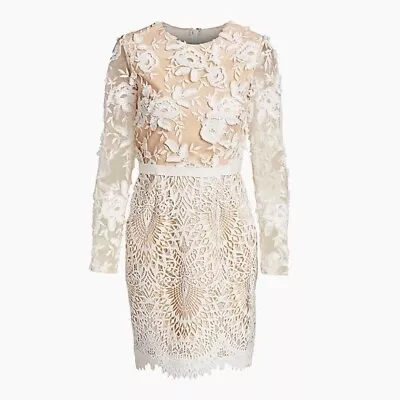 Monique Lhuillier || Calypso Lace Cocktail Dress Long Sleeved Bridal White 8 NWT • $198.85