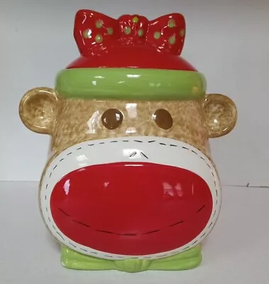 Sock Monkey Cookie Jar - Earthenware/ Ceramic - Canister By Real Home- 9  Tall • $18.99