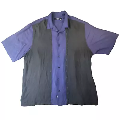 Nat Nast Silk Bowling Shirt Mens XL  Blue Black 50's Tony Soprano Button Up • $29.99