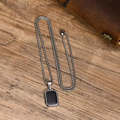 Necklaces For Men Black Geometric Enamel Waterproof Stainless Pendant Necklace • $7.25