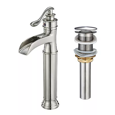 Brushed Nickel Tall Basin Sink Faucet Waterfall Lavatory Mixer Tap W/Drain • $58