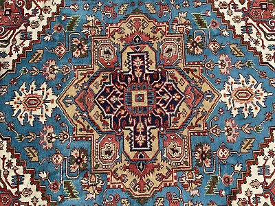 8x10 ORIENTAL RUG HERIZ HAND-KNOTTED Handmade Blue Geometric Native Southwestern • $799