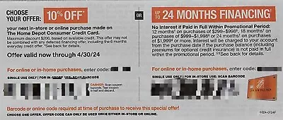 Home Depot Coupon 10% Off Or Special Financing W/HD Credit Card Expires 04/30/24 • $21.99