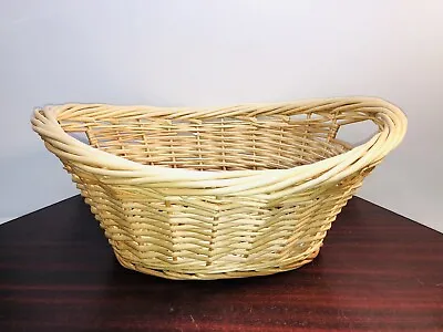 Vintage Wicker Laundry Basket Woven Oval Twisted Handles Large 22” X 17” Used • $29.88