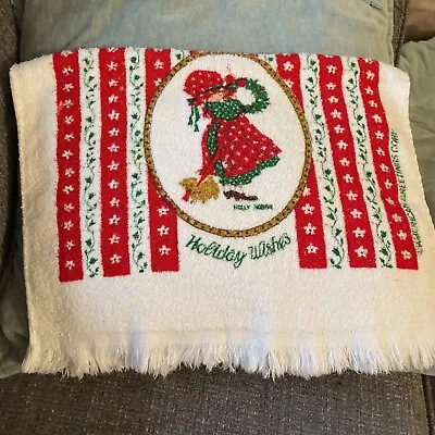 Vintage Christmas Hand Towel Holly Hobbie Holiday Wishes • $10.95