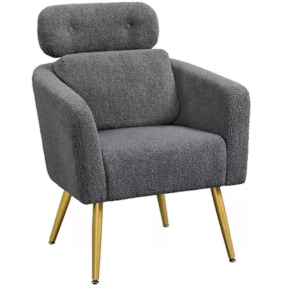 Modern Boucle Accent Chair Cozy Armchair With Adjustable Headrest Home Grey • £50