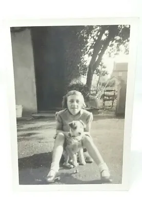 Young Girl With Her Jack Russell Puppy Dog C1950 Vintage Photo • £4.74
