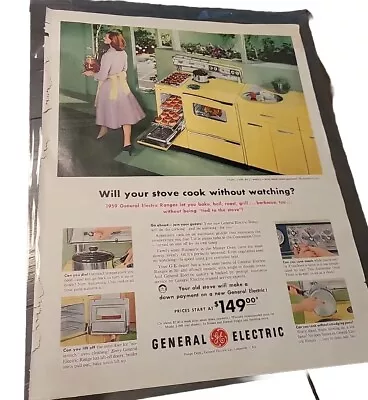 Vintage 1959 General Electric Appliance Magazine Print Ad Oven Range Advertising • $8