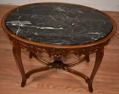 1920 Antique French Louis XV Walnut & Marble Top Coffee Table / Side Table • $950