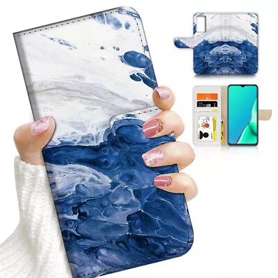 ( For Optus X Sight 2 ) Wallet Flip Case Cover AJ23156 Blue Marble Crystal • $12.99