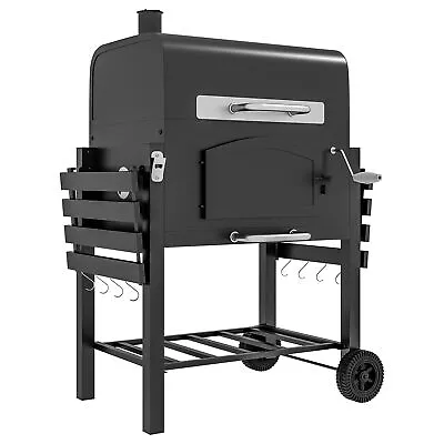 Outsunny Charcoal Grill BBQ Trolley W/ Adjustable Charcoal Height & Thermometer • £139.99